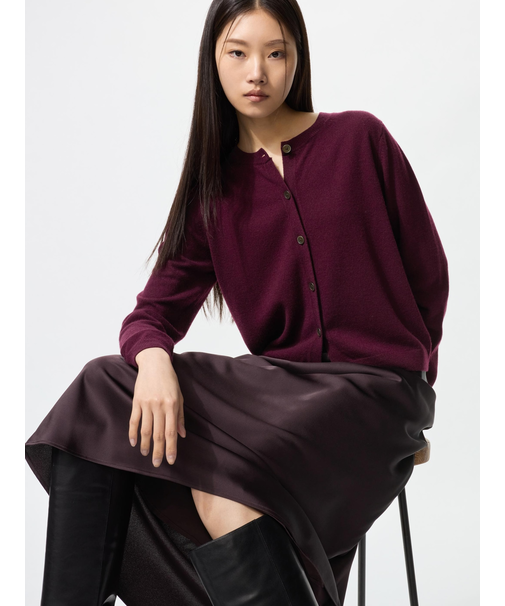 カシミヤクルーネックショートカーディガン