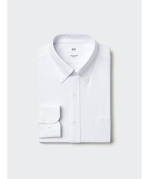 スーパーノンアイロン ジャージースリムシャツ/ボタンダウン/ストライプ/
