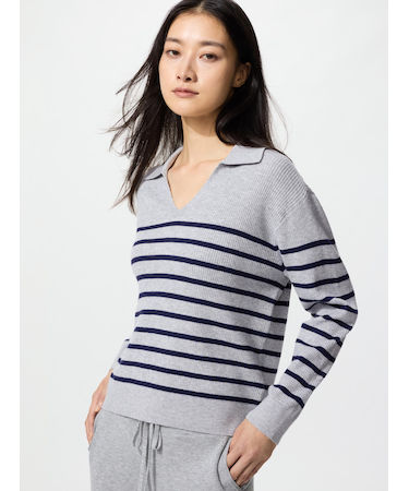 ウォッシャブルニットリブポロセーター