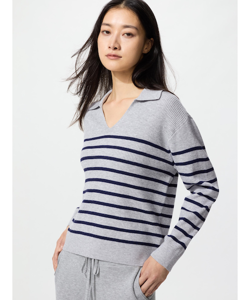 ウォッシャブルニットリブポロセーター