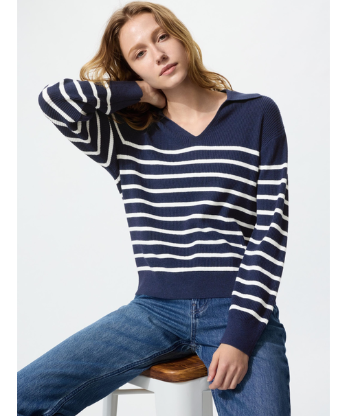 ウォッシャブルニットリブポロセーター