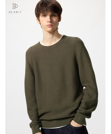 ウォッシャブル3Dクルーネックセーター