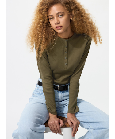 リブヘンリーネックT/長袖