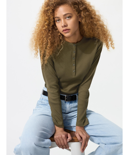 リブヘンリーネックT/長袖