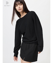 3Dコットンクルーネックボリュームスリーブセーター