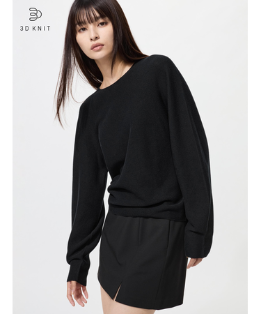 3Dコットンクルーネックボリュームスリーブセーター