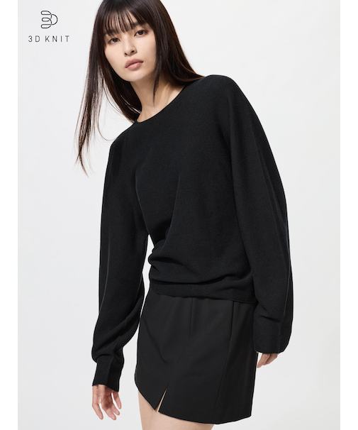 3Dコットンクルーネックボリュームスリーブセーター