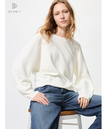 3Dコットンクルーネックボリュームスリーブセーター
