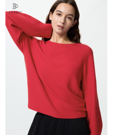 3Dコットンクルーネックボリュームスリーブセーター