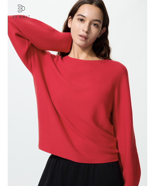 3Dコットンクルーネックボリュームスリーブセーター