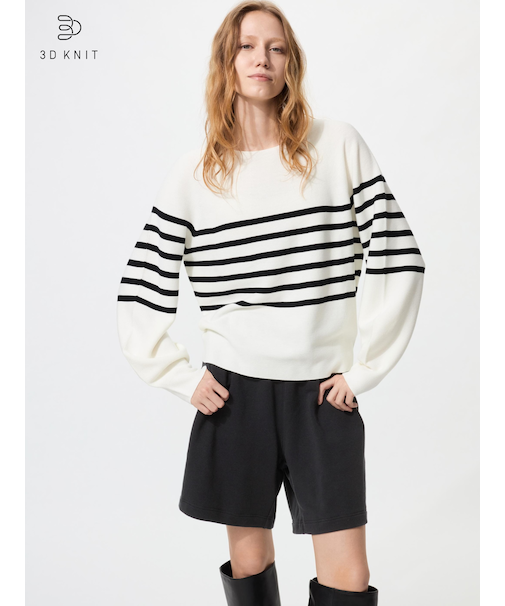 3Dコットンクルーネックボリュームスリーブセーター