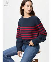 3Dコットンクルーネックボリュームスリーブセーター