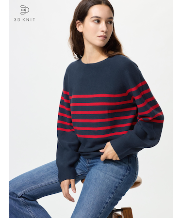 3Dコットンクルーネックボリュームスリーブセーター