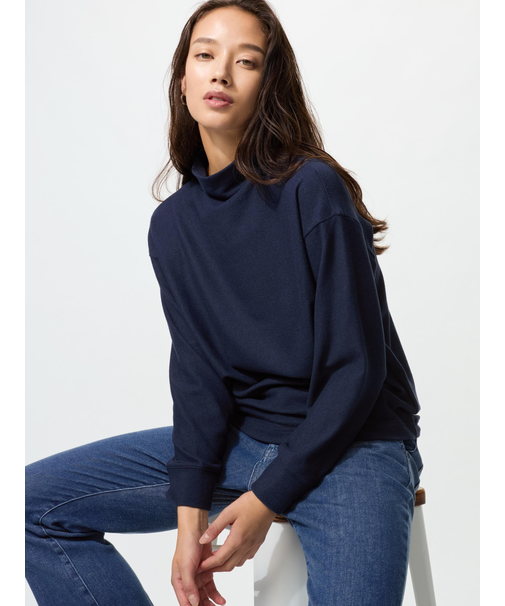 ソフトニットフリースモックネックT