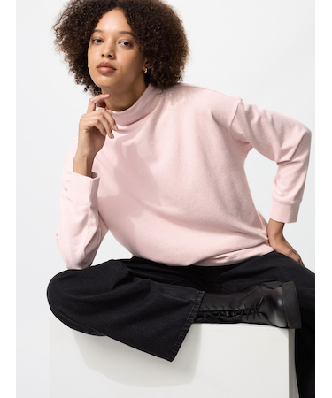 ソフトニットフリースモックネックT