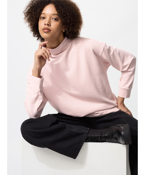 ソフトニットフリースモックネックT