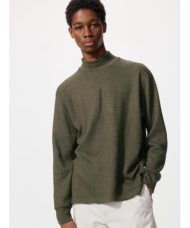 ソフトニットフリースモックネックT