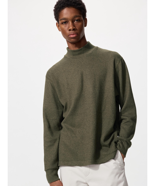 ソフトニットフリースモックネックT