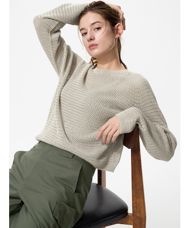 3Dメッシュクルーネックセーター