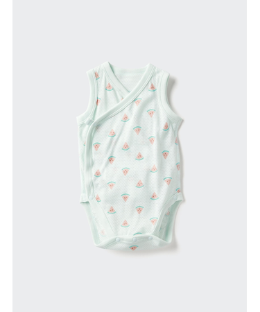 コットンメッシュボディスーツ/ノースリーブ/前開き