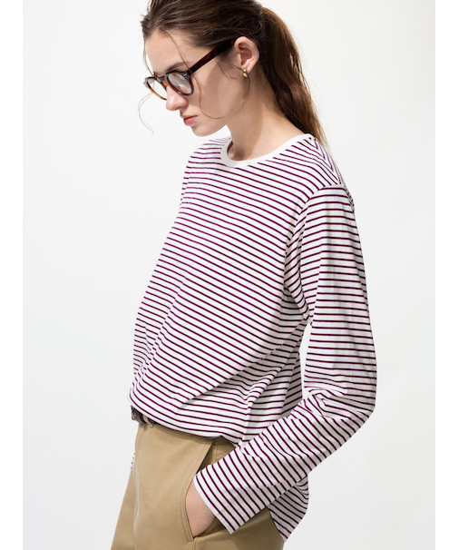 ソフトコットンラウンドヘムT/長袖/ボーダー