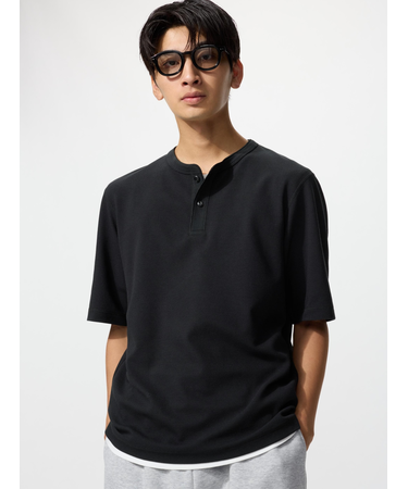 ドライワッフルヘンリーネックTシャツ