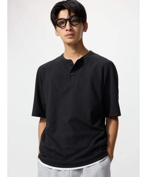 ドライワッフルヘンリーネックTシャツ