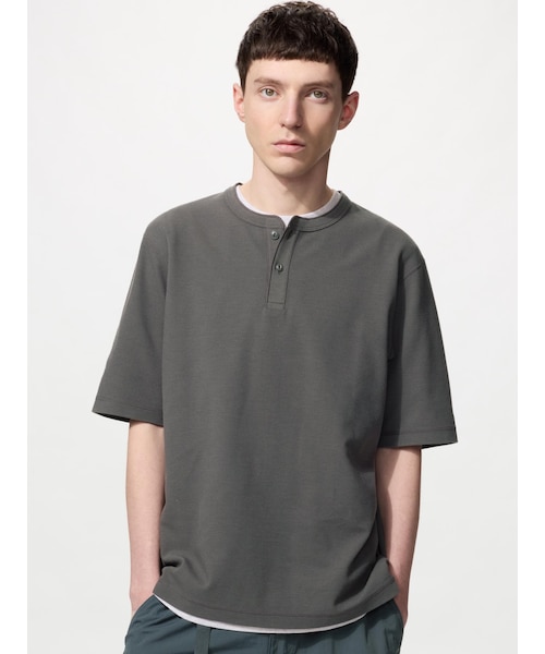 ドライワッフルヘンリーネックTシャツ｜ユニクロの通販｜&mall（アンド