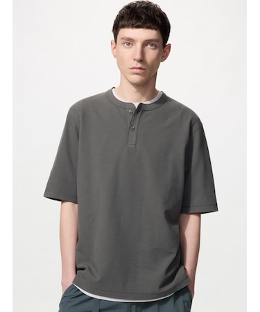 ドライワッフルヘンリーネックTシャツ