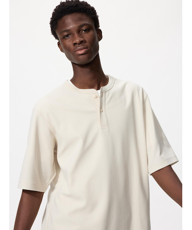 ドライワッフルヘンリーネックTシャツ