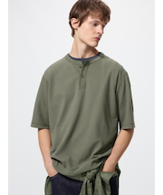 ドライワッフルヘンリーネックTシャツ