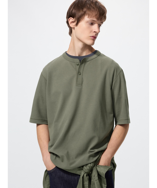 ドライワッフルヘンリーネックTシャツ