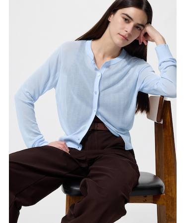 シアークルーネックショートカーディガン