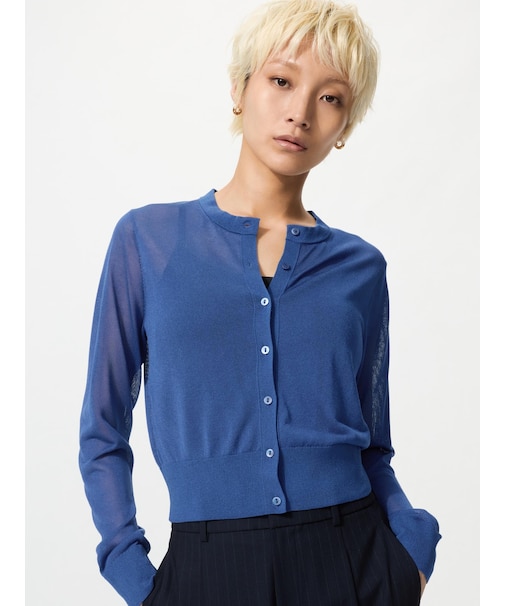 シアークルーネックショートカーディガン