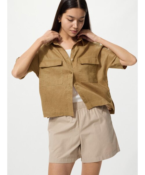 02222-0052 リネンスキッパー半袖シャツ プレミアムリネンスキッパーボクシーシャツ｜ユニクロの通販｜&mall