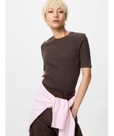 リブクルーネックT