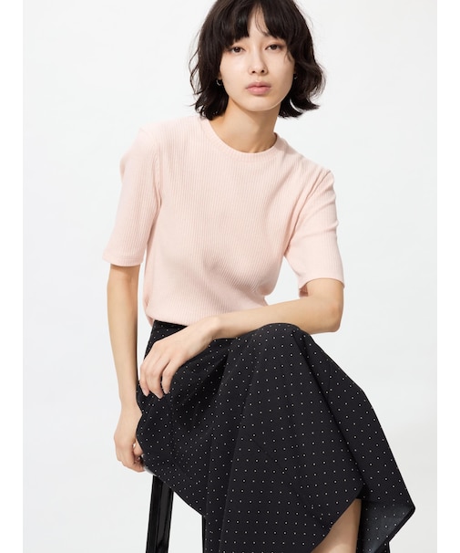 リブクルーネックT