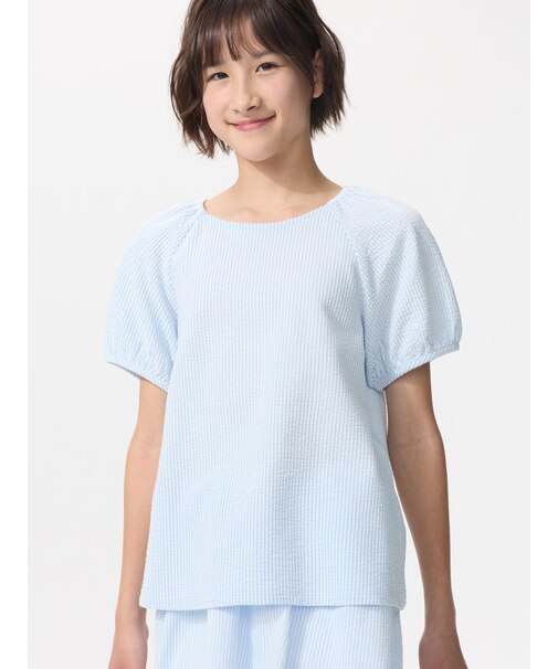 GIRLS パフスリーブTシャツ/シアサッカー