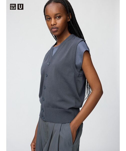 ウォッシャブルボタンダウンニットベスト