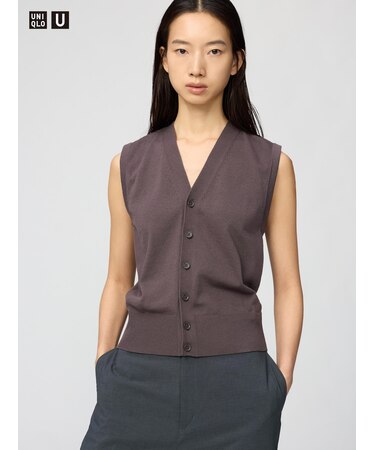 ウォッシャブルボタンダウンニットベスト