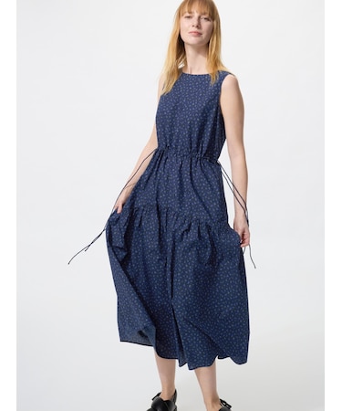 ウエストギャザーワンピース/ノースリーブ/フラワー