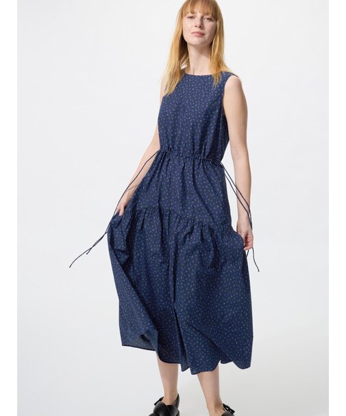 ウエストギャザーワンピース/ノースリーブ/フラワー