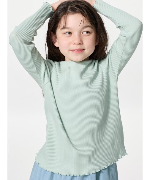 GIRLS リブクルーネックTシャツ