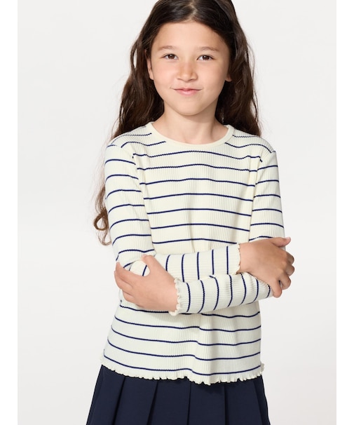GIRLS リブクルーネックTシャツ