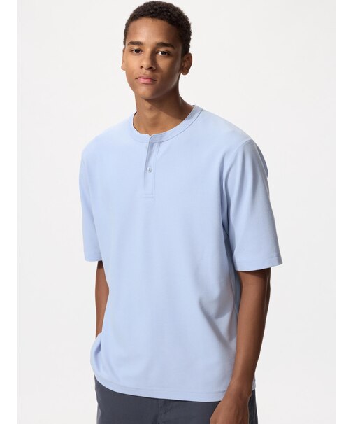 ドライワッフルヘンリーネックTシャツ