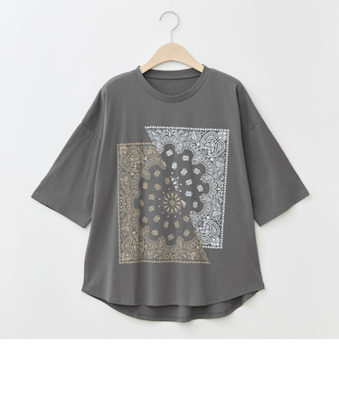ペイズリープリントTシャツ[30111237]natural mist