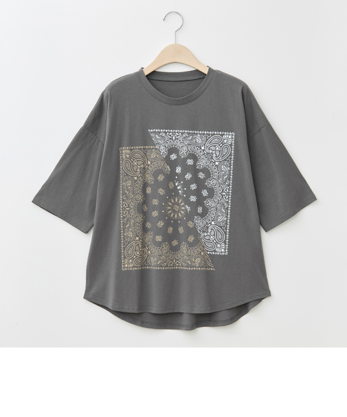 ペイズリープリントTシャツ[30111237]natural mist