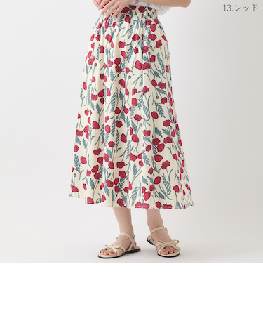 フラワーモチーフプリントスカート[41415157]natural mist