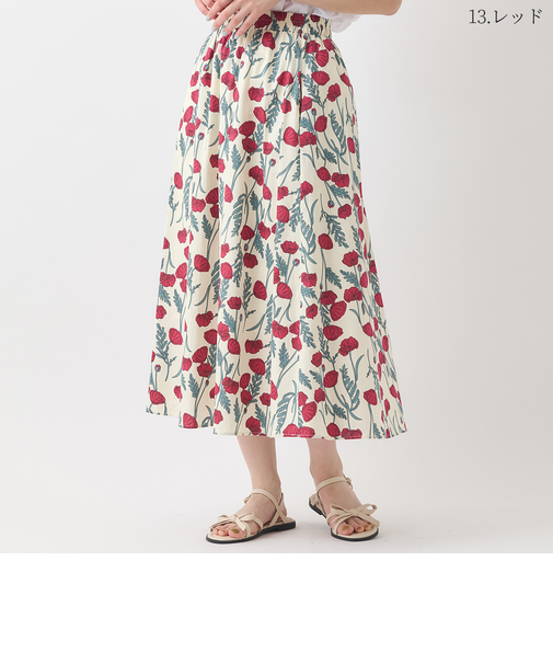 フラワーモチーフプリントスカート[41415157]natural mist