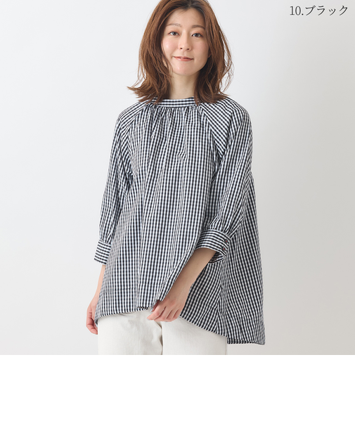 ギンガムチェックスモックブラウス[61713448]natural mist